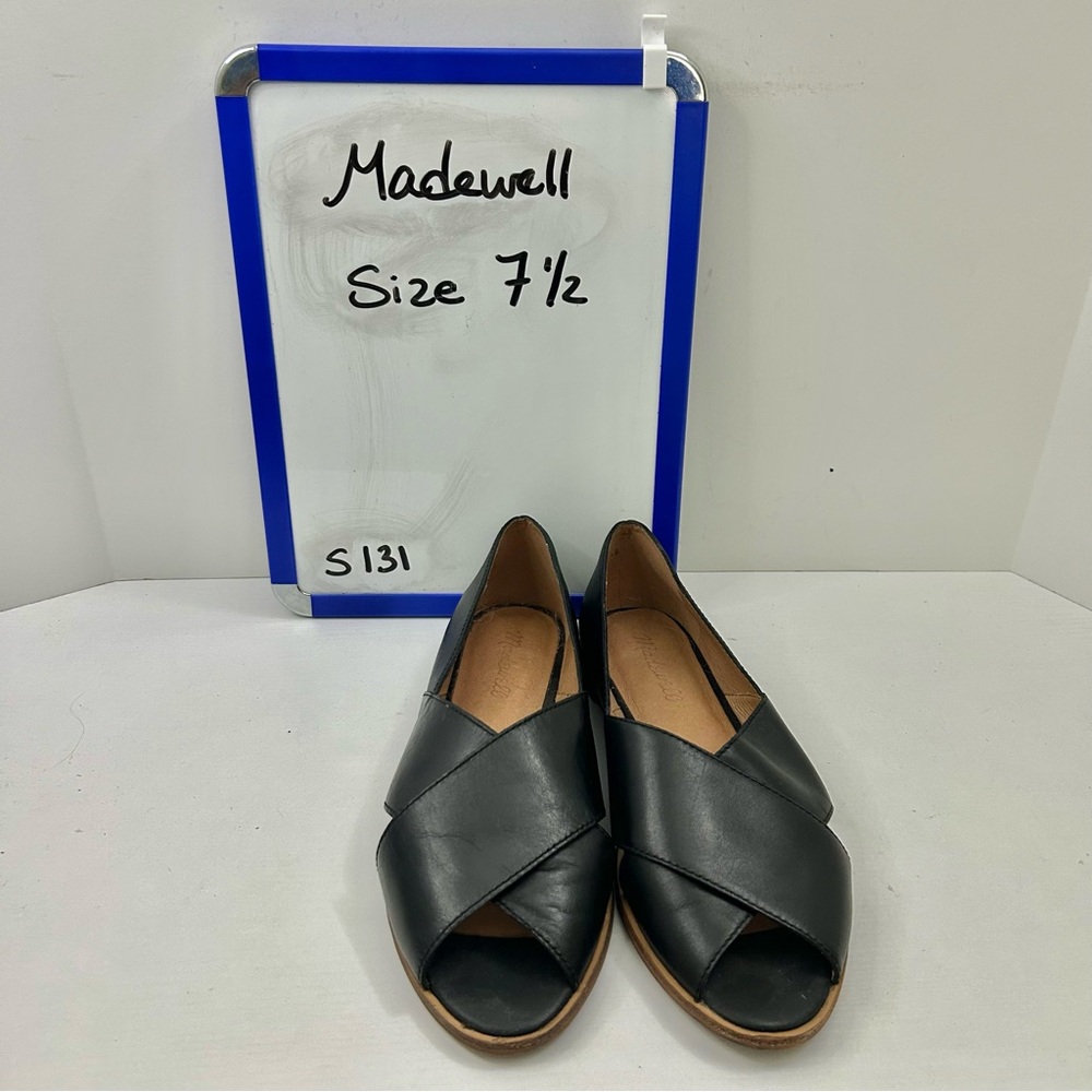 Madewell The Blaine Crisscross Flat Black Leather Open Toe Flats Size 7.5 - Picture 16 of 16
